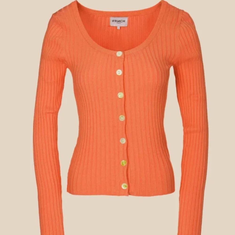Frnch Orange Ribbed Button-Front Sweater Samantha